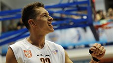 Děčínský basketbalista Luboš Stria a jeho oslavné gesto. Děčínský basketbalista Luboš Stria a jeho oslavné gesto.