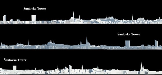 Model panoramatu Olomouce se antovka Tower. Horní zachycuje msto ze...