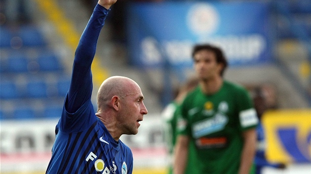 JEDNA Z OSLAV. Liberecký Jiří Štajner slavil v utkání s Jabloncem hned tři své góly.