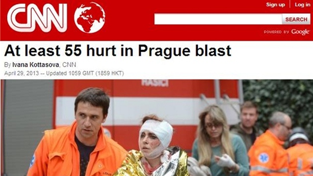 Zpráva o výbuchu v Praze na zpravodajském serveru CNN (29. dubna 2013)