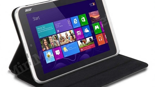Osmipalcov tablet Acer Iconia W3. Ochrann obal slou i jako stojnek.