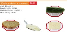 Chléb se sýrem a zeleninou, který má energetickou hodnotu 800 kJ. Toto je