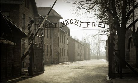Poláci jsou na popis koncentraních tábor velmi citliví. Na snímku brána do koncentraního tábora Osvtim.