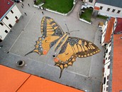 Sypaný motýl z písku na nádvoří pardubického zámku Sypaný motýl z písku na nádvoří pardubického zámku