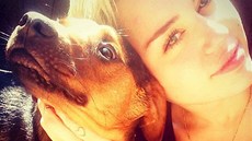 Miley Cyrusová dala na Instagram svou fotku se psem.