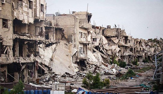 Zniené budovy v syrském Homsu