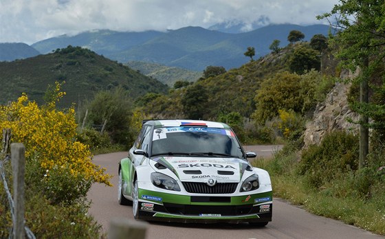 Jan Kopecký z továrního týmu koda bhem Rally Korsika.