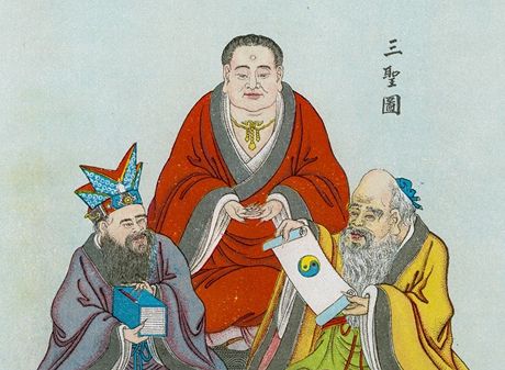 Tvrci tí hlavních mylenkových proud staré íny: Buddha, Konfucius a Lao-c'