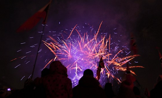 Takto záil v polovin února nad centrem msta ohostroj k biatlonovému