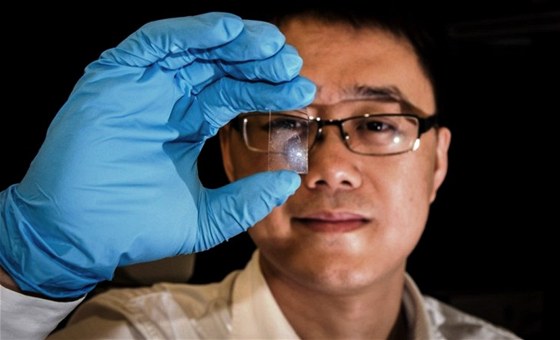 Profesor Nanyangské univerity Wang Qijie ukazuje grafenový sníma.