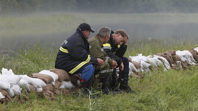 Znaven dobrovolnci nedaleko rakouskho msta Theiss (4. ervna 2013)