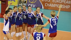 Radost českých volejbalistek po postupu na mistrovství Evropy. Radost českých volejbalistek po postupu na mistrovství Evropy.