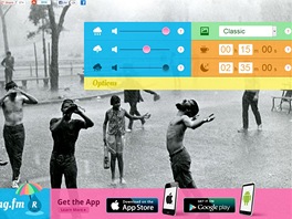 Raining.fm: ikovná webová aplikace, ve které si nastavíte pomr hlasitosti...