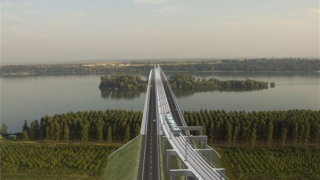 Nov most spojujc bulharsk Vidin a rumunsk Calafat je dlouh tm dva kilometry. Vizualizace.
