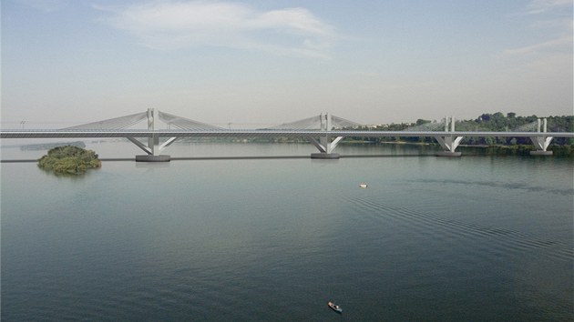 Nov most spojujc bulharsk Vidin a rumunsk Calafat je dlouh tm dva kilometry. Vizualizace.