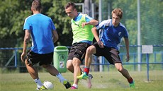 Stanislav Tecl (uprostřed) se probíjí na úvodním plzeňském tréninku v letní... Stanislav Tecl (uprostřed) se probíjí na úvodním plzeňském tréninku v letní...