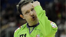 Petr Štochl - GESTO VÍTĚZE. Český brankář Petr Štochl chytal proti Slovinsku Petr Štochl - GESTO VÍTĚZE. Český brankář Petr Štochl chytal proti Slovinsku