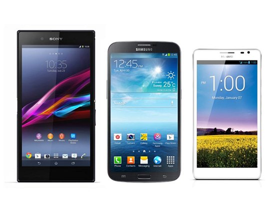 Sony Xperia Z Ultra, Samsung Galaxy Mega 6.3 a Huawei Ascend Mate