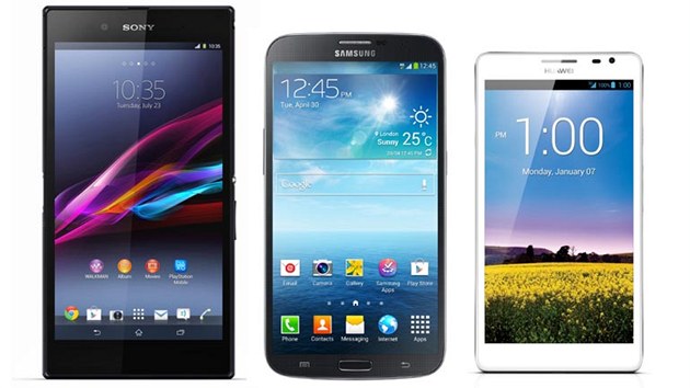 Sony Xperia Z Ultra, Samsung Galaxy Mega 6.3 a Huawei Ascend Mate