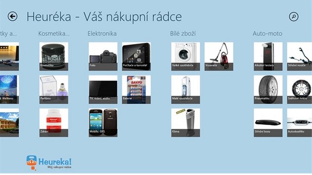 Porovnva cen zbo ve vaem tabletu  paleta podporovanch zazen se rozila o Heureku pro Windows 8