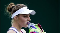 Kristýna Plíšková doplňuje tekutiny v souboji se slovenskou tenistkou Janou Kristýna Plíšková doplňuje tekutiny v souboji se slovenskou tenistkou Janou
