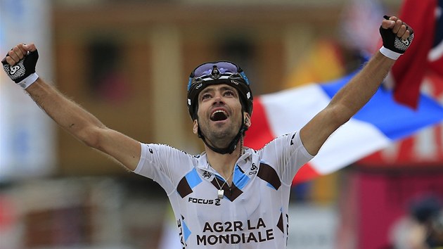IVOTN SPCH. Francouzsk cyklista Christophe Riblon slav triumf v 18. etap Tour de France s clem v Alpe d'Huez. 
