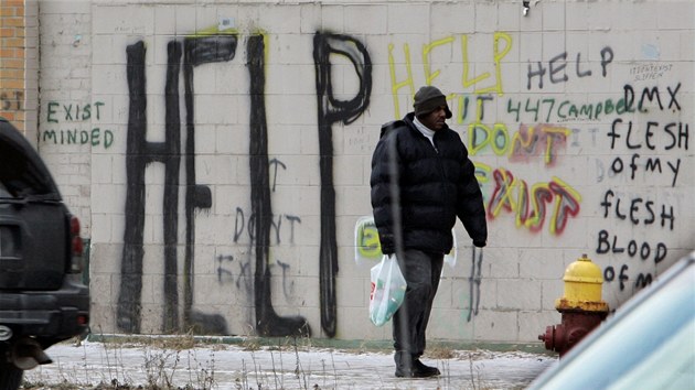 Voln  o pomoc na zdi v americkm mst Detroit. (Detroit, prosinec 2008)