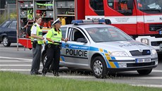 Nehoda autobusu a osobního auta v Herpické ulici v Brn.