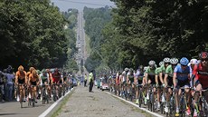 Závodnický peloton bhem 12. etapy Tour de France.