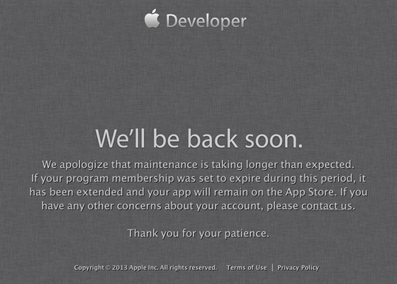 Stránka pro vývojáe, kterou musel Apple na ti dny kvli útoku zavít
