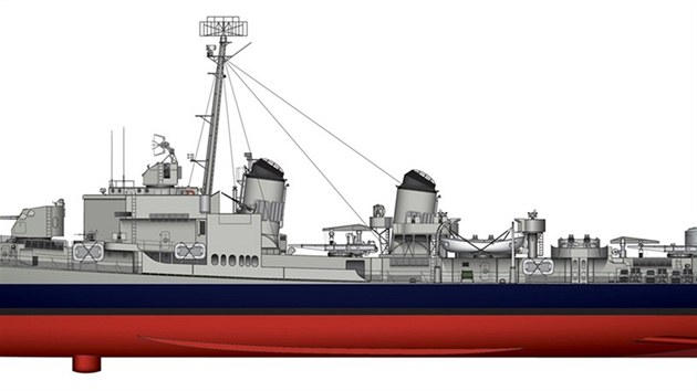 Bokorys USS Laffey od znmho ilustrtora Ivana Zajace.