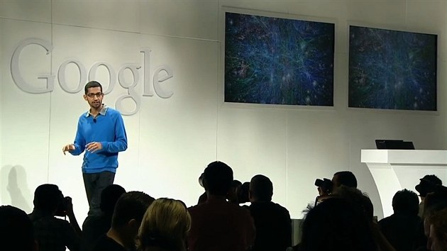 Tiskov konference zaala, vodn slovo m Sundar Pichai.