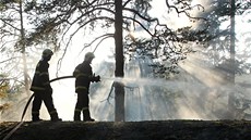 Hasii likvidovali poár lesa v tko pístupném terénu u Humpolce