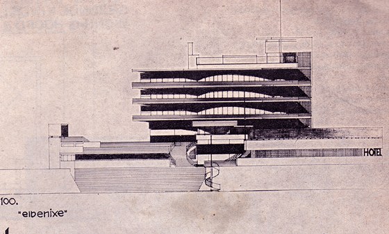 Nákresy hotelu, který projektoval nizozemkský architekt Jan Duiker pro Dolní