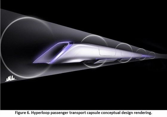 Vizualizace dopravní kapsle systému Hyperloop uvnit tubusu