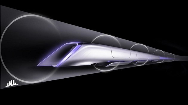 Vizualizace dopravn kapsle systmu Hyperloop uvnit tubusu