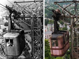 06 A photo of tramway 25 dating from the 1950s, alongside a current picture. ...