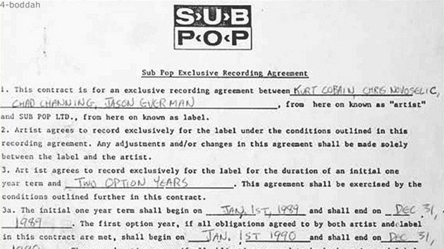 Label Sub Pop zveejnil smlouvu, kterou podepsal s tehdy zanajc skupinou Nirvana.