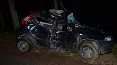 Fiat Punto byl po nárazu do stromu zdemolovaný. Fiat Punto byl po nárazu do stromu zdemolovaný.