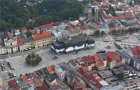 Letecký pohled na jihlavské Masarykovo námstí