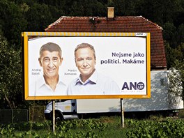 Pedvolební billboard politického hnutí ANO podnikatele Andreje Babie.