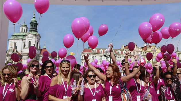 Patronek Avon pochodu s kadm rokem pibv. Letos nechybly (zleva) zpvaka Monika Absolonov, hereka Iva Pazderkov, mdn nvrhka Tana Kovakov, Ivana Gottov, hereky Jiina Bohdalov, Simona Staov a Tereza Kostkov, zpvaka Tonya Graves.  (8.9. 2013)