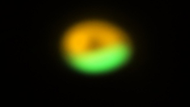 Koblek na snmku je prach v systu Oph-IRS 48. Zelenou oblast (snmek je samozejm dobarven umle) tvo vt steky o velikosti kolem milimetru. Oranov je vyznaen jemnj prach s mikroskopickmi zrnky. Jejich rozdlen vypad neuviteln, ale jen dky tto nepravidelnosti mohou vznikat z prachovch zrnek vt objekty. V tomto ppad to asi nebudou planety, ale komety, protoe prstenec hmoty je pli daleko od sv hvzdy.