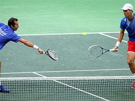Radek tpánek (vlevo) a Tomá Berdych bhem tyhry semifinále Davis Cupu...