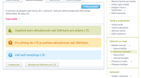 Proces aktivace LTE u opertora T-Mobile