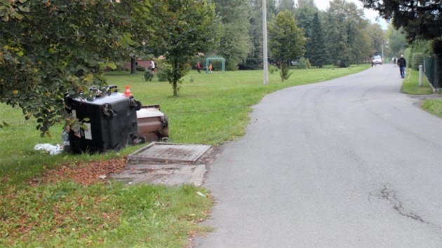 Jet pedtm, ne srazil cyklistu, tak idi poboural popelnice.