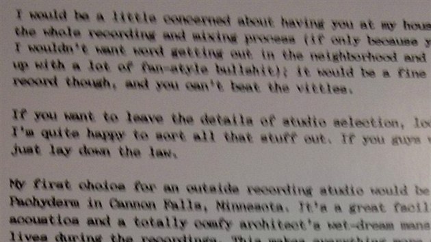 Dopis, kter producent Steve Albini poslal kapele Nirvana ped nahrvnm slavn desky In Uter (strana 3).