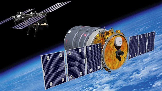 Vizualizace pibliovn soukrom lodi Cygnus k ISS
