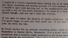 Dopis, který producent Steve Albini poslal kapele Nirvana ped nahráváním...