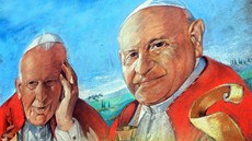 Papežové Jan Pavel II. (vlevo) a Jan XXIII. na nástěnné malbě v Itálii. Papežové Jan Pavel II. (vlevo) a Jan XXIII. na nástěnné malbě v Itálii.